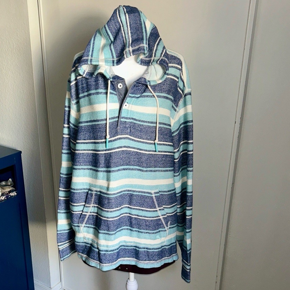Tommy Bahama Men's Blue Horizon Baja Pullover Cotton Hoodie - Bering Blue Stripe - Picture 9 of 9
